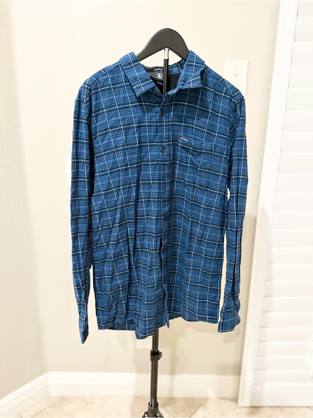 Volcom Blue Plaid Button-Down Shirt Skater Grunge Surf